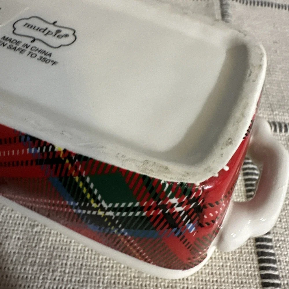 Mud Pie Red Plaid Mini Loaf Ceramic Dish Christmas Holiday Merry